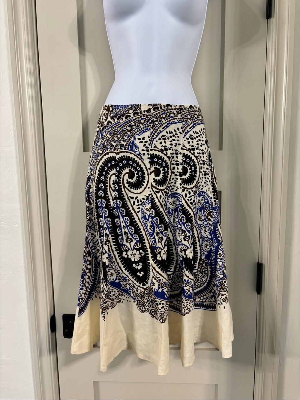 Studio JPR Vintage 100% linen paisley midi skirt flowy boho coastal fall size M